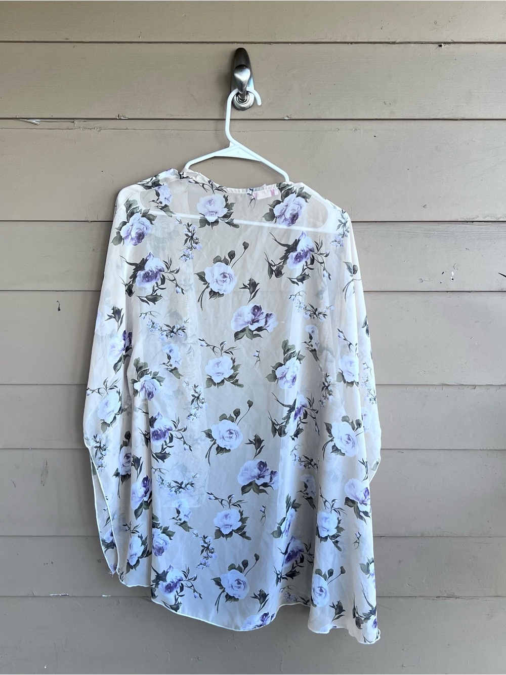 Q U.S.A. Floral Kimono Top Womens Small Cream Purple Rose Sheer Boho Cover Up - Picture 4 of 4